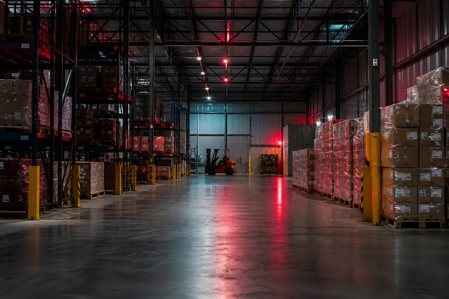 Interior de almacén logístico con carga organizada